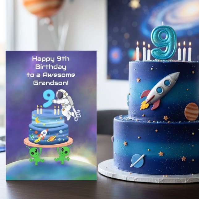 Tarjeta Nieto Feliz Cumpleaños 9 Astronauta con Estilo Gen (Subido por el creador)