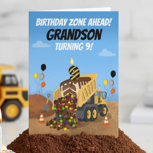 Tarjeta Nieto Feliz Cumpleaños 9 Camión de Volteo 