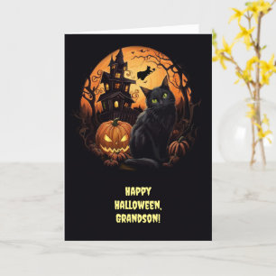Tarjeta Nieto Feliz Halloween Escena espeluznante de la ca