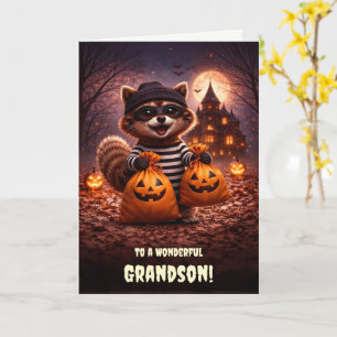 Tarjeta Nieto Halloween Lindos y divertidos mapaches