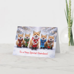 Tarjeta Nieto Navidad con Zorros Lindos en la Nieve