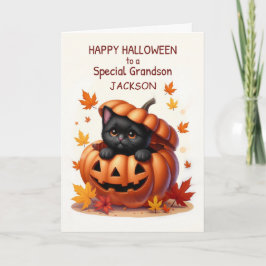 Tarjeta Nieto Nombre Personalizado Halloween Gato Negro Bo