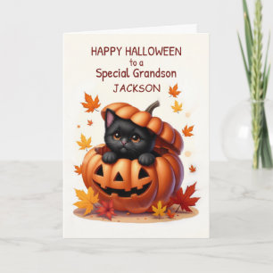 Tarjeta Nieto Nombre Personalizado Halloween Gato Negro Bo