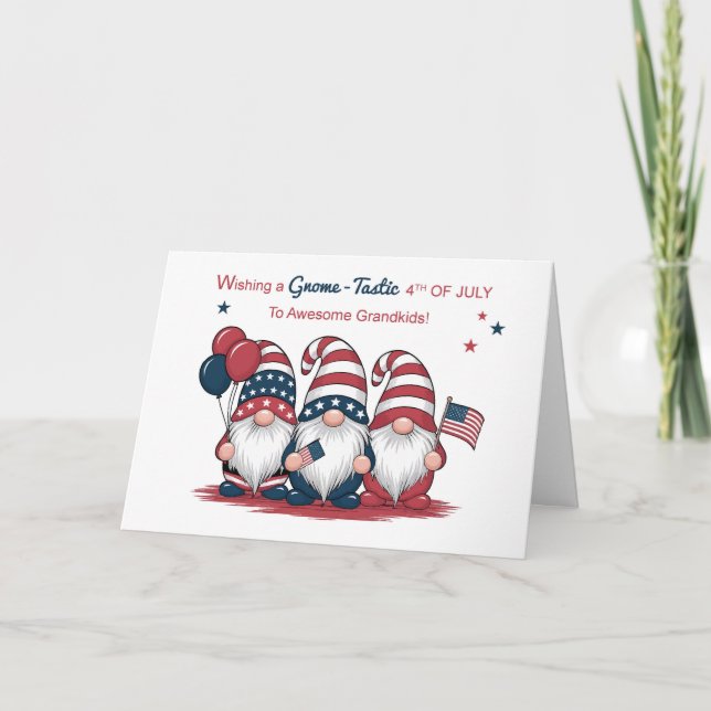 Tarjeta Nietos 4 de julio adorables gnomos patrióticos (Anverso)