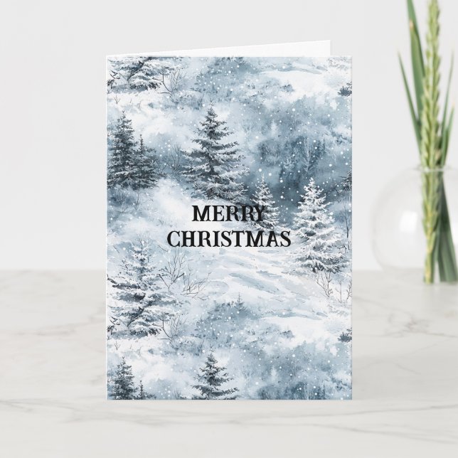 Tarjeta Nieve de invierno de árboles blancos azules de Nav (Anverso)
