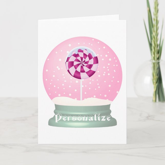 Tarjeta Nieve de Lollipop globo lindo chica rosa invierno (Anverso)
