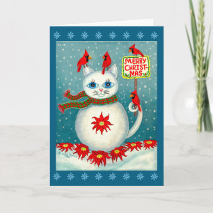 Tarjeta Nieve de Navidad Cardinal Bird Muñeco de Nieve Poi