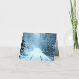 Tarjeta Nieve de Navidad en vías de ferrocarril