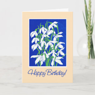 Tarjeta Nieve en bonito en el cumpleaños azul de invierno