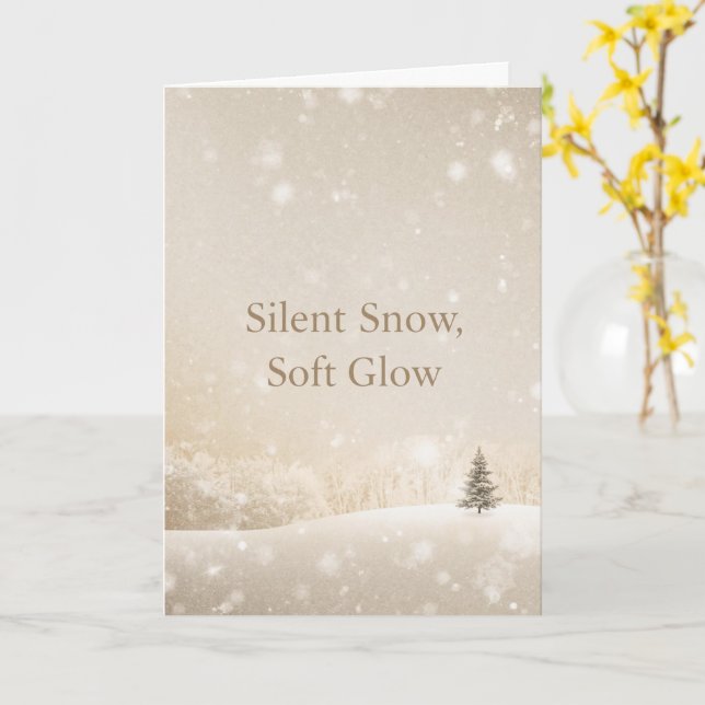 Tarjeta Nieve Silenciosa, Resplandor Suave; Navidad Minima (flor amarilla)