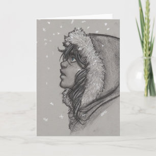 Tarjeta Nieve y ceniza - Chica en la capucha de la piel