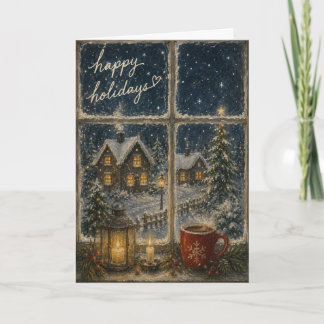 Tarjeta Nieve y Luces de Navidad Acogedoras Fiestas
