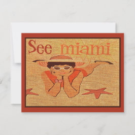 Tarjeta Nifty 50s See Miami Bonito Sunbathing Lady Travel