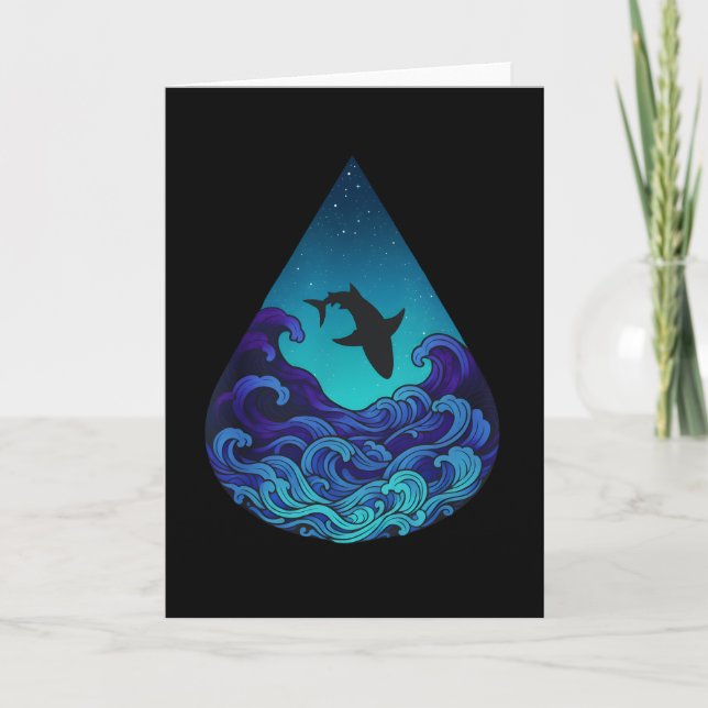 Tarjeta Night Ocean Shark Silhouette Teardrop Starry Sea (Anverso)