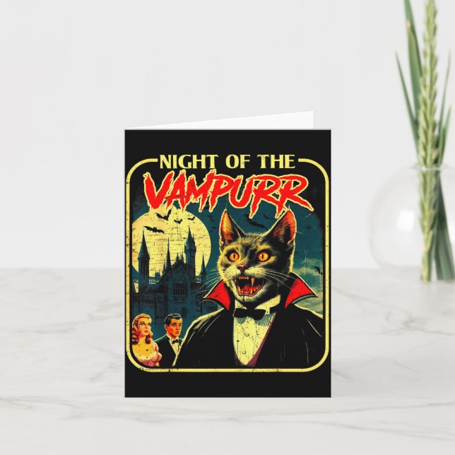 Tarjeta Night Of The Vampurr Funny Cat Halloween  (Anverso)