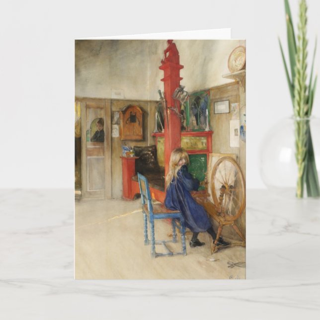 Tarjeta Niña antigua en rueca (Anverso)