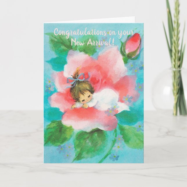 Tarjeta Niña Bebé Durmiendo En Recién nacido Rosa (Anverso)