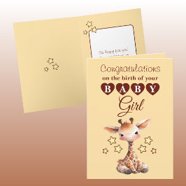 Tarjeta Niña bebé felicitaciones jirafa melocotón