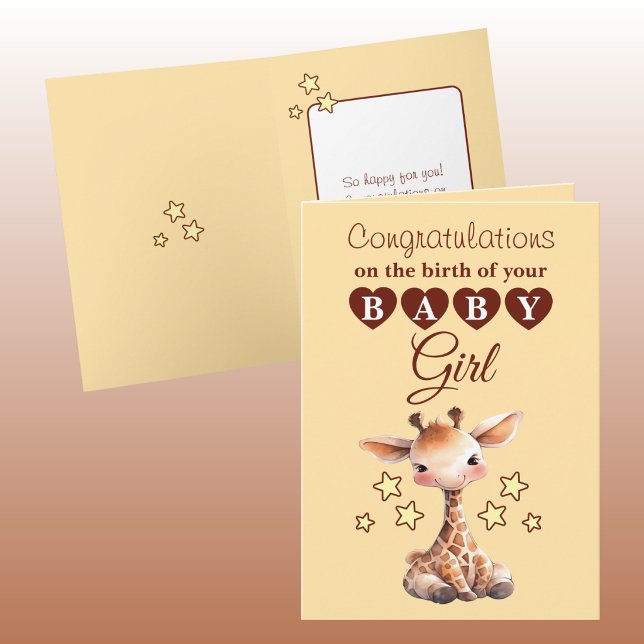 Tarjeta Niña bebé felicitaciones jirafa melocotón (Subido por el creador)