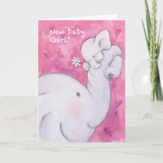 Tarjeta Niña bebé, madre de elefante dulce y bebé
