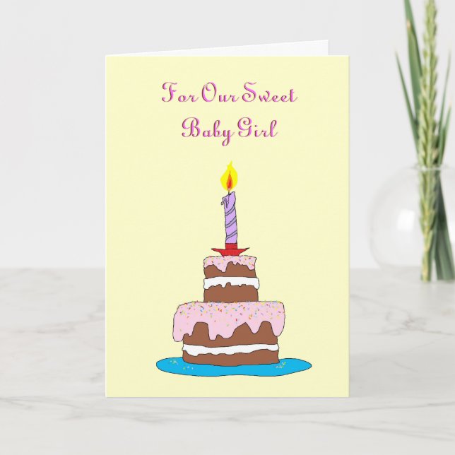 Tarjeta Niña Bebé, Primer Cumpleaños De Pastel (Anverso)