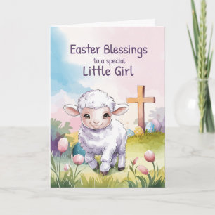 Tarjeta Niña Bendiciones de Pascua Cordero Cristiano