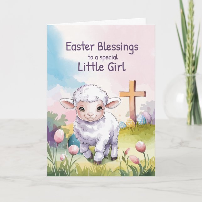 Tarjeta Niña Bendiciones de Pascua Cordero Cristiano (Anverso)