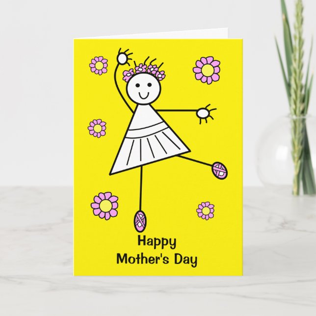Tarjeta Niña Bonita Bailarina de Ballet Amarillo Día de la (Anverso)