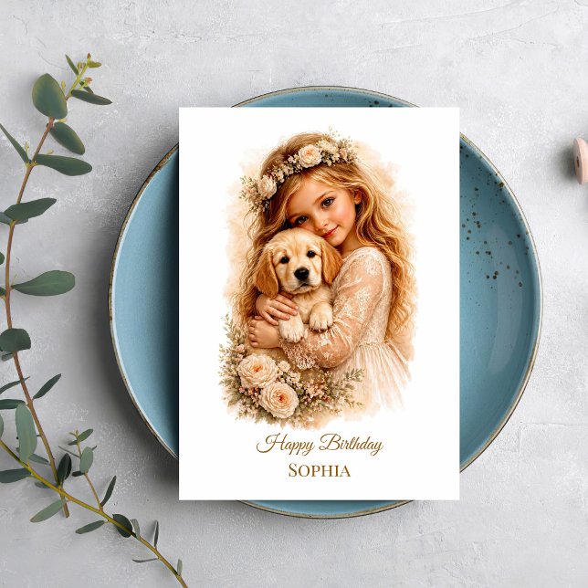 Tarjeta Niña con cachorro de Golden Retriever (Subido por el creador)