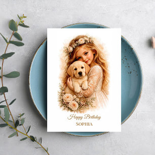 Tarjeta Niña con cachorro de Labrador