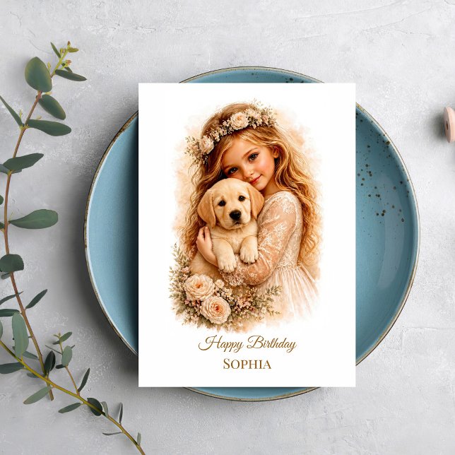Tarjeta Niña con cachorro de Labrador (Subido por el creador)