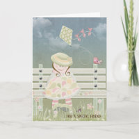 niña con cometa en banco para cumpleaños