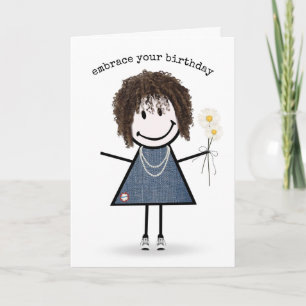Tarjeta Niña con figura de palitos de cumpleaños con marga