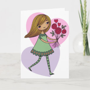Tarjeta Niña Con Flores