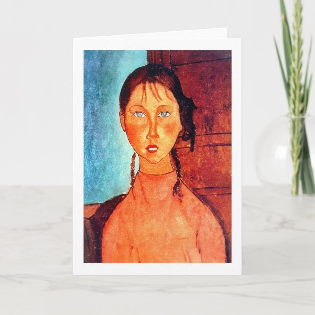 Tarjeta Niña con trenzas, Modigliani (Anverso)