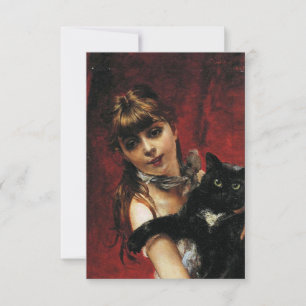 Tarjeta Niña con un gato negro en sus brazos