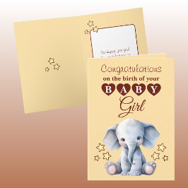Tarjeta Niña congratulaciones elefante melocotón