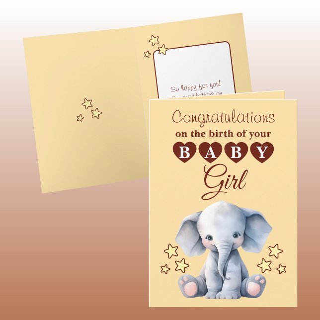 Tarjeta Niña congratulaciones elefante melocotón (Subido por el creador)