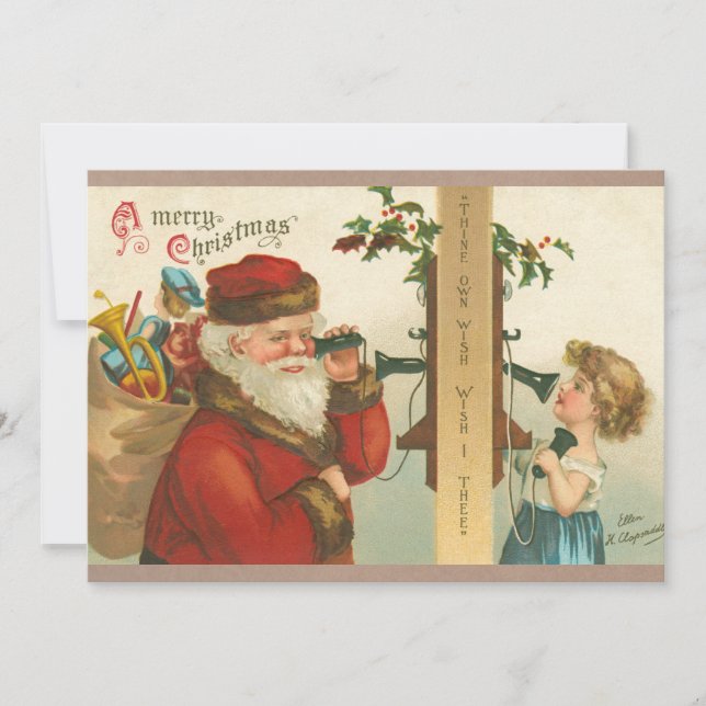 Tarjeta Niña de la época de los 1910 llama a Santa Navidad (Anverso)
