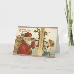 Tarjeta Niña de la época de los 1910 llama a Santa Navidad