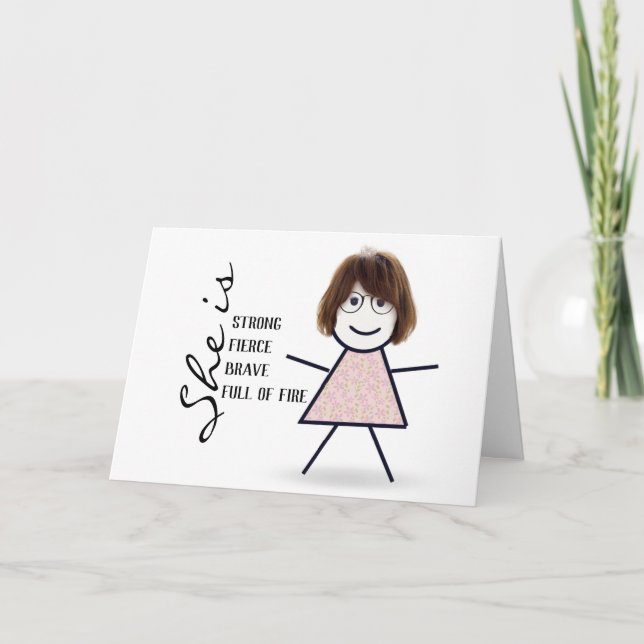 Tarjeta Niña de Palitos con Cabello para Mamá (Anverso)