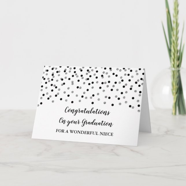 Tarjeta Niña de plata negra felicitaciones graduación (Anverso)