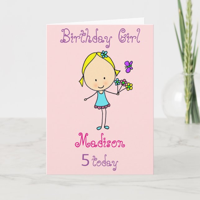 Tarjeta Niña de quinto cumpleaños personalizado (Anverso)