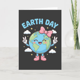 Tarjeta Niña del Día de la Tierra Kids Tierra kawaii con 