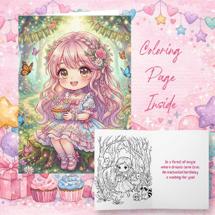 Tarjeta Niña Dulce con Cumpleaños de Cupcake   Color Me