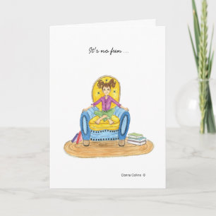 Tarjeta Niña en silla azul te echa de menos