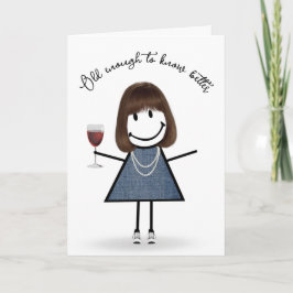 Tarjeta Niña estilo Palo de Cumpleaños con Vidrio de Vino