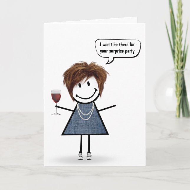 Tarjeta Niña estilo Palo de Cumpleaños con Vidrio de Vino (Anverso)