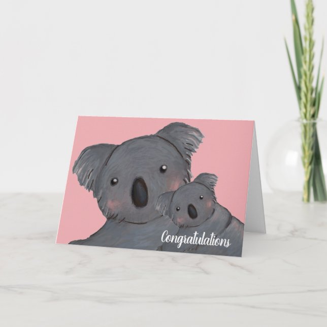 Tarjeta Niña felicita a koala rosada (Anverso)