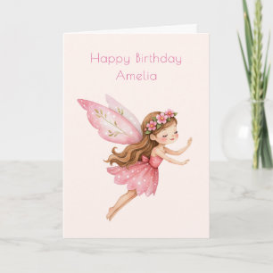 Tarjeta Niña Hada Encantadora con Vestido Rosa Cumpleaños 